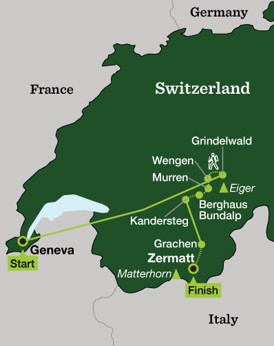 Switzerland Hiking – Eiger to The Matterhorn - Tour Map