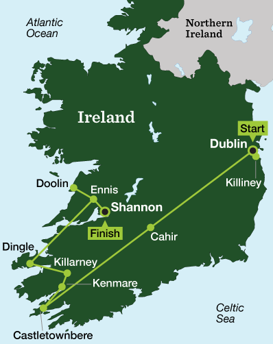 Ireland Coast to Coast Hiking - Tour Map