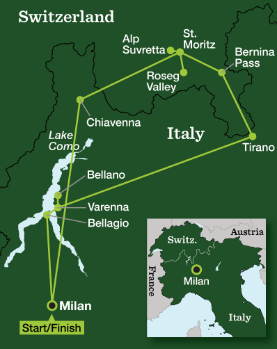 Lake Como & Swiss Alps Hiking - Tour Map