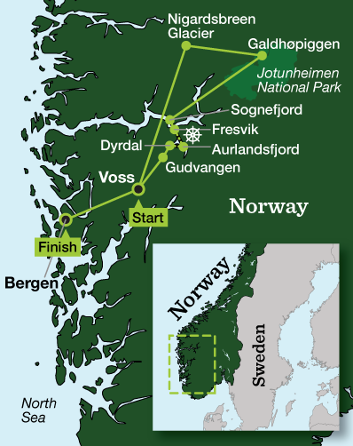 Norwegian Fjords Kayaking and Hiking - Tour Map
