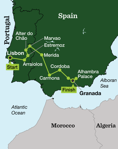 Portugal & Spain Cycling – The Alentejo to Andalusia - Tour Map