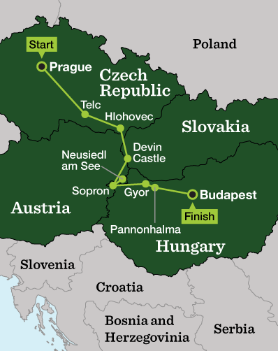 Prague to Budapest Cycling - Tour Map