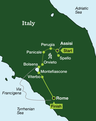 Italy Hiking – Umbria’s Via Francigena - Tour Map