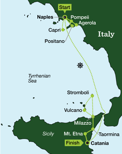 Italy Hiking – The Volcano Route & Amalfi Coast - Tour Map