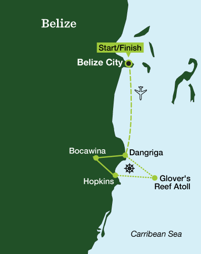 Belize Glover's Reef & Jungle Multisport - Tour Map