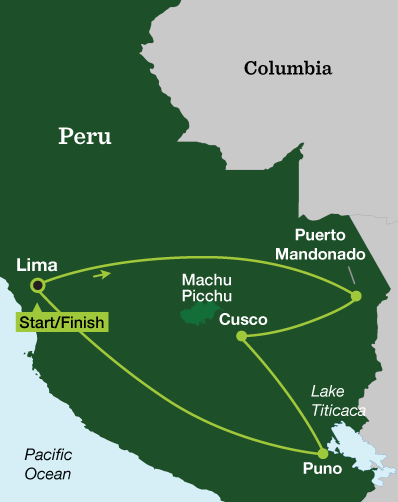 Discover Peru – Machu Picchu, Lake Titicaca & the Amazon - Tour Map