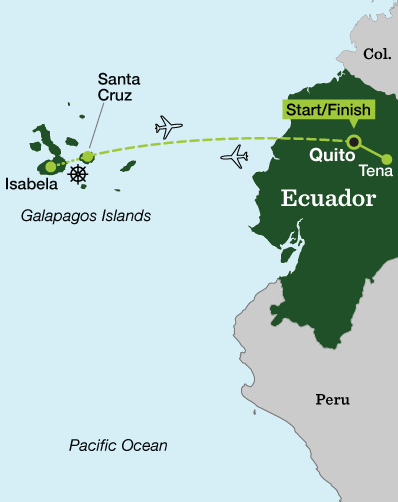 Amazon Basin & Galapagos Islands Family Adventure - Tour Map
