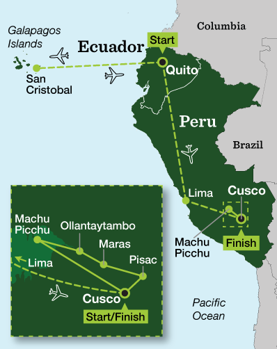 Galapagos Islands & Machu Picchu Multisport - Tour Map