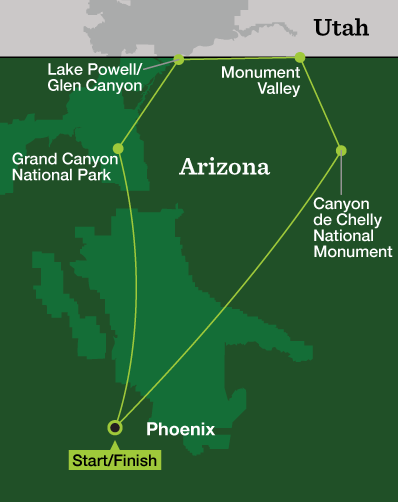 Arizona Ultimate Adventure – Grand Canyon & Beyond - Tour Map