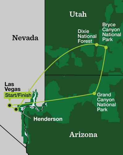 Grand Canyon & Bryce Women’s Mountain Biking - Tour Map