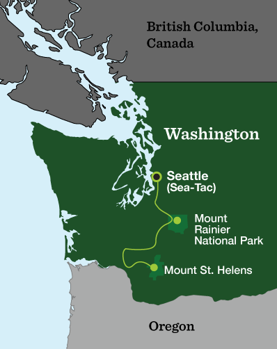 Mount Rainier & St. Helens Hiking & Camping - Tour Map