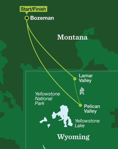 Yellowstone Backpacking – Lamar Valley to Pelican Valley - Tour Map