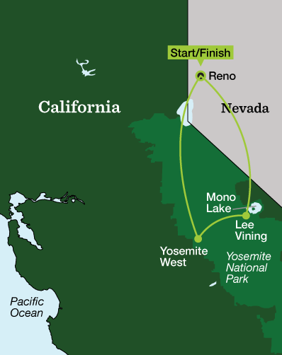 Yosemite Hiking Adventure – Lodge Based - Tour Map