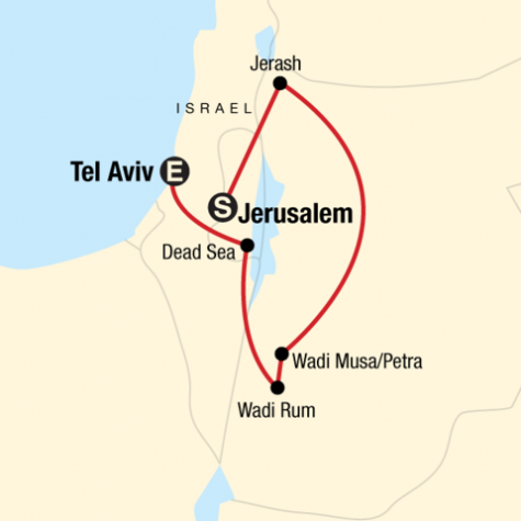 Israel & Jordan on a Shoestring - Tour Map
