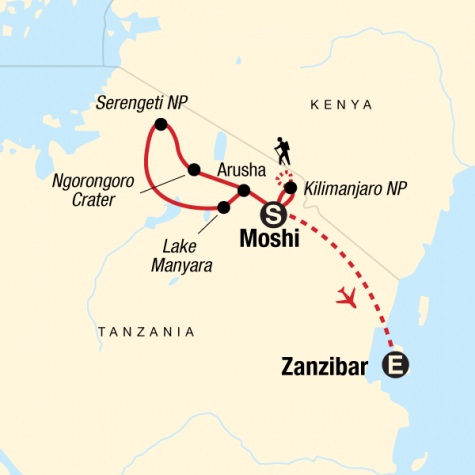 Kilimanjaro, Serengeti & Zanzibar - Tour Map