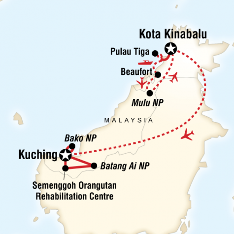 Highlights of Borneo - Tour Map
