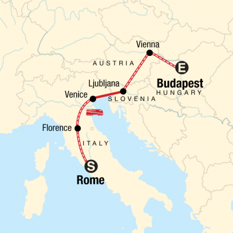 Rome to Budapest on a Shoestring - Tour Map
