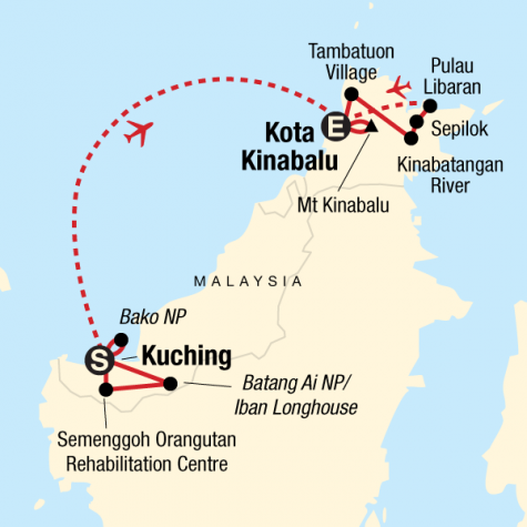 Sarawak, Sabah and Trekking Kinabalu - Tour Map