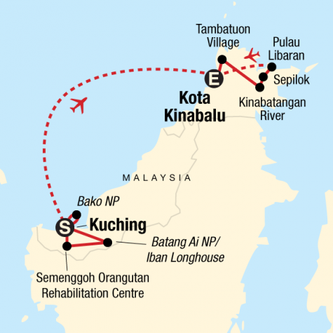 Sarawak and East Sabah Adventure - Tour Map
