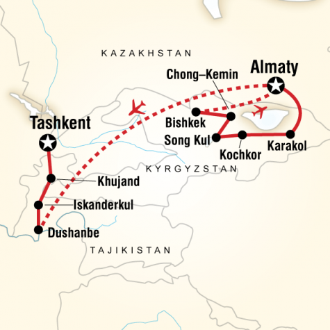 Central Asia Adventure – Almaty to Tashkent - Tour Map