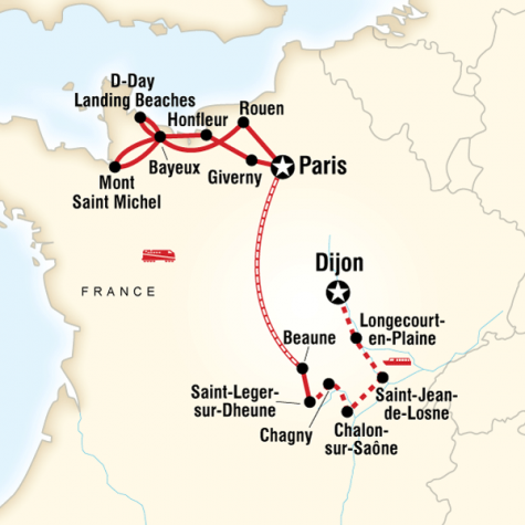 Explore Normandy & Burgundy - Tour Map