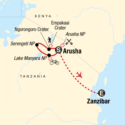 Active Safari & Zanzibar Experience - Tour Map