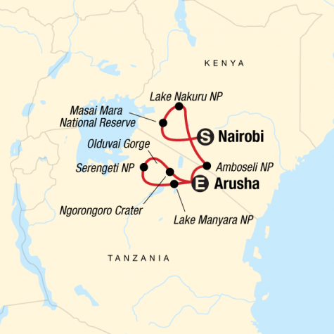 Safari in Kenya & Tanzania - Tour Map