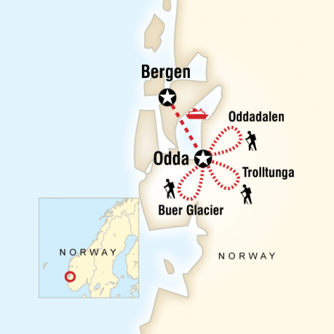 Norwegian Fjord Trekking - Tour Map