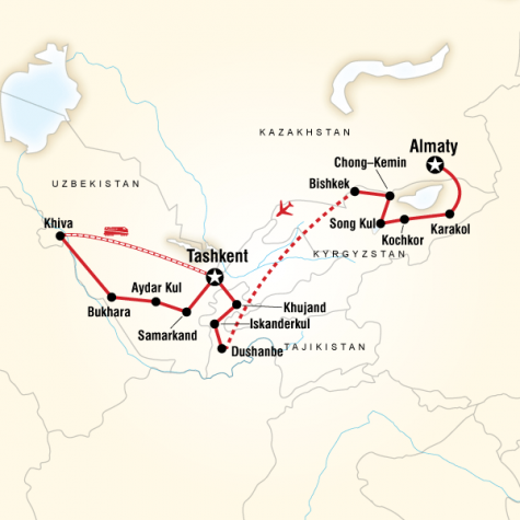 Central Asia – Multi-Stan Adventure - Tour Map