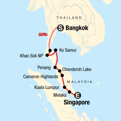 Bangkok to Singapore on a Shoestring - Tour Map