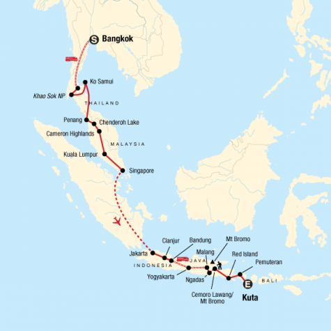 Bangkok to Kuta on a Shoestring - Tour Map