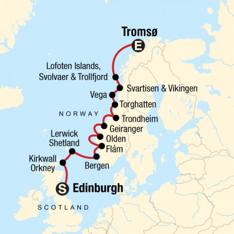 Scottish Islands & Norwegian Fjords - Edinburgh to Tromsø - Tour Map