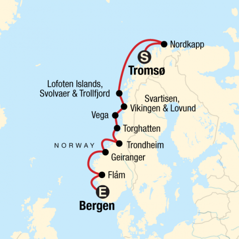 Cruise the Norwegian Fjords in Depth – Tromsø to Bergen - Tour Map