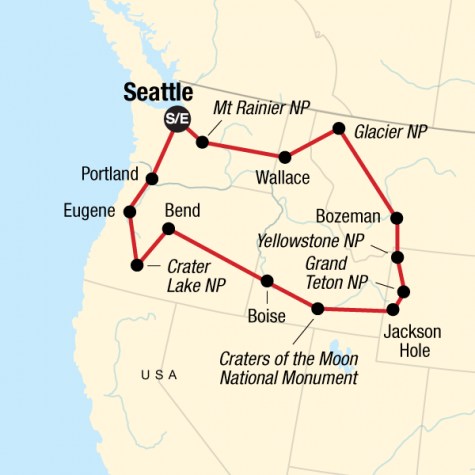 National Parks of the Northwest US - Tour Map