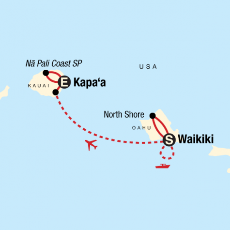 Hawaii Adventure – Oahu & Kauai - Tour Map