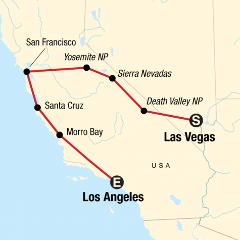 Sin, Surf & Sierras – Las Vegas to LA - Tour Map