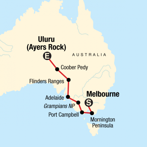 Melbourne, Outback & Uluru Adventure - Tour Map