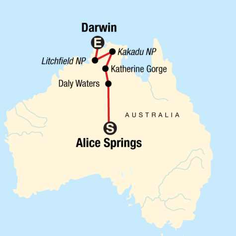 Alice Springs to Kakadu - Tour Map