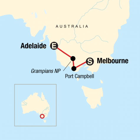 Great Ocean Road West–Melbourne to Adelaide - Tour Map