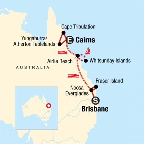 Queensland Sand, Sailing & Dreamtime - Tour Map