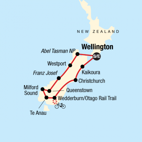 New Zealand–South Island Encompassed - Tour Map