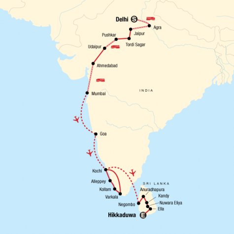 Discover India and Sri Lanka - Tour Map