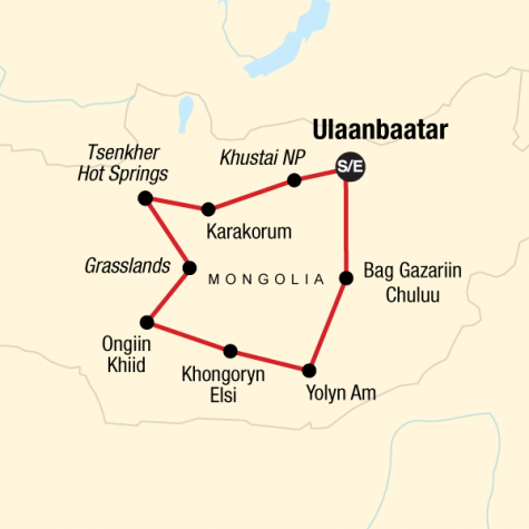 Nomadic Mongolia - Tour Map