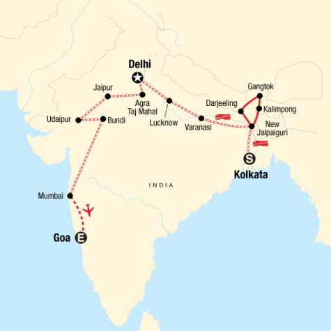 Kolkata to Goa by Rail - Tour Map