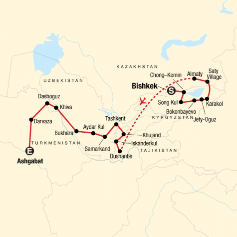 The Five Stans of the Silk Road - Tour Map