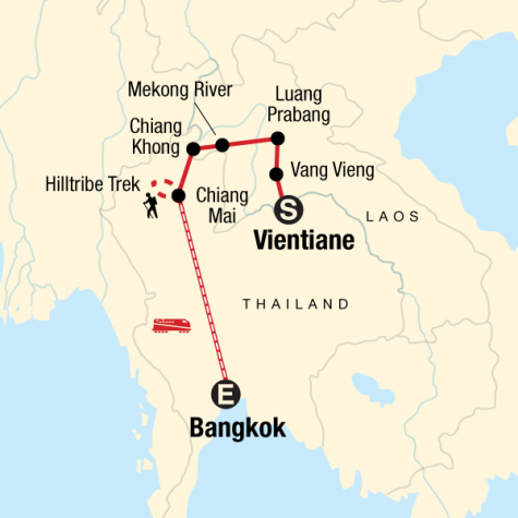 Laos Adventure and Thailand Trekking - Tour Map