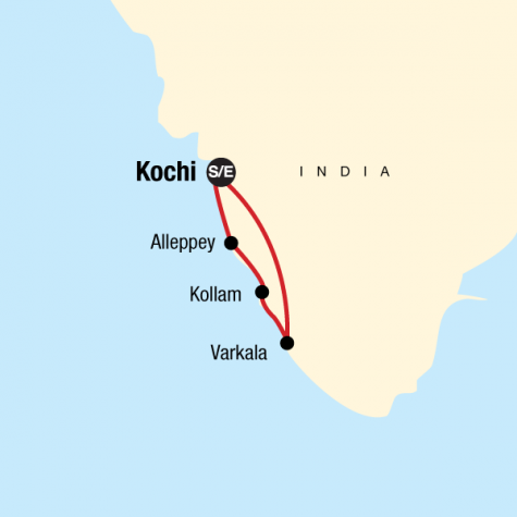 Kerala Beaches & Backwaters - Tour Map