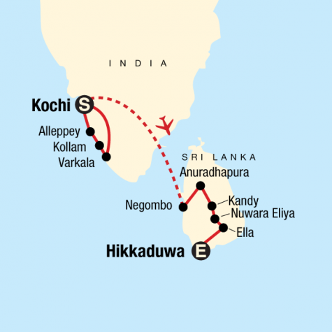 Discover Kerala and Sri Lanka - Tour Map