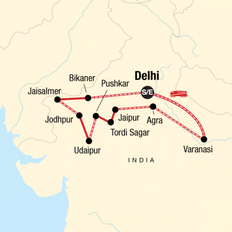 Rajasthan and Varanasi on a Shoestring - Tour Map