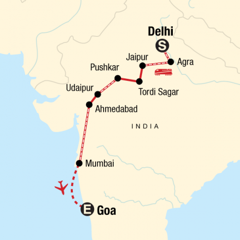 Uncover India–Delhi to Goa - Tour Map